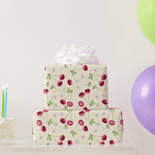 Papier Cadeau Motif Cerise Rouge Sucré