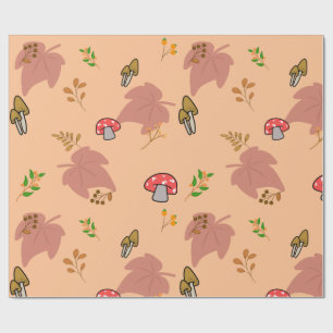 Papier Cadeau Motif Champignon Rouge Cosy et Feuilles d'Automne