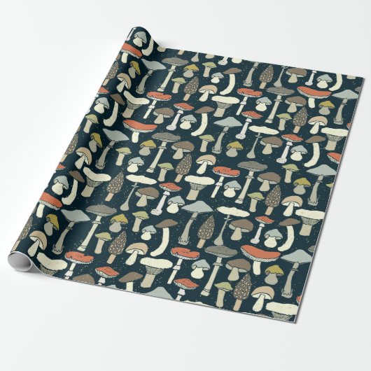 Papier Cadeau Motif Champignons de Bois Rustique (Déroulé)