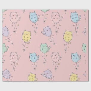 Papier Cadeau Motif Chat Ballon Mignon Minimaliste Enfants
