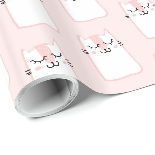 Papier Cadeau Motif chat chaton mignon dormant (Coin rond)
