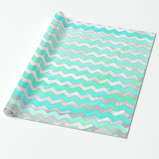 Papier Cadeau Motif Chevron bleu crème à la menthe (Déroulé)