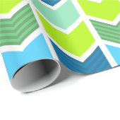 Papier Cadeau Motif Chevron moderne vert et bleu géométrique (Coin rond)