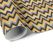Papier Cadeau Motif Chevron Zigzag gris noir et orange (Coin rond)