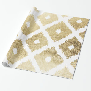 Papier Cadeau Motif chic moderne d'ikat de feuille d'or de faux