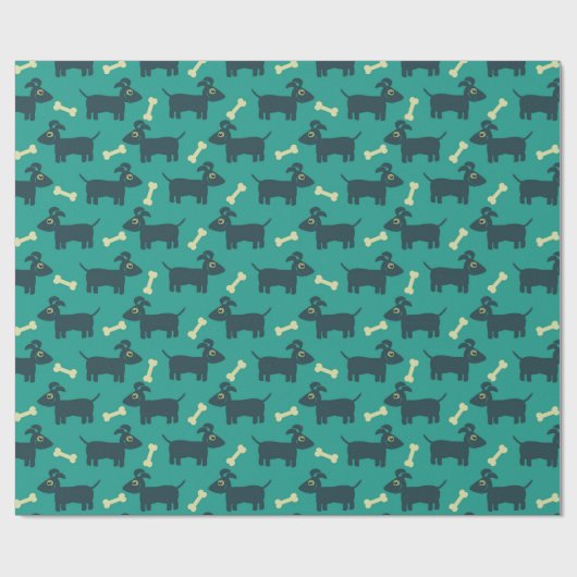 Papier Cadeau Motif chien mignon avec os sur Arrière - plan vert (Plat)