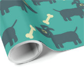 Papier Cadeau Motif chien mignon avec os sur Arrière - plan vert (Coin rond)