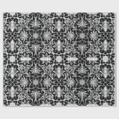 Papier Cadeau Motif chinois Art Nouveau - Blanc sur Noir (Plat)