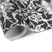 Papier Cadeau Motif chinois Art Nouveau - Blanc sur Noir (Coin rond)