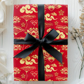 Papier Cadeau Motif chinois Lotus Oriental Asiatique Rouge Flora