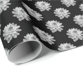Papier Cadeau Motif Chrysanthemum - Monochrome sur noir (Coin rond)
