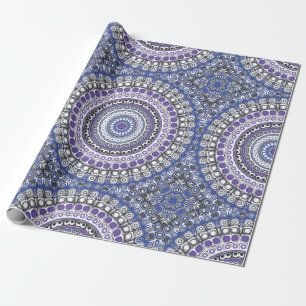 Papier Cadeau Motif circulaire géométrique mandala bleu et viole