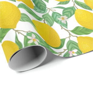 Papier Cadeau Motif citron blanc jaune