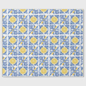 Papier Cadeau Motif citron bleu méditerranéen (Plat)