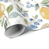 Papier Cadeau Motif Citron & Myrtille Aquarelle (Coin rond)