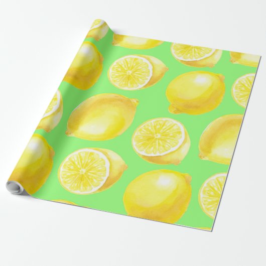 Papier Cadeau Motif citrons aquarelle (Déroulé)