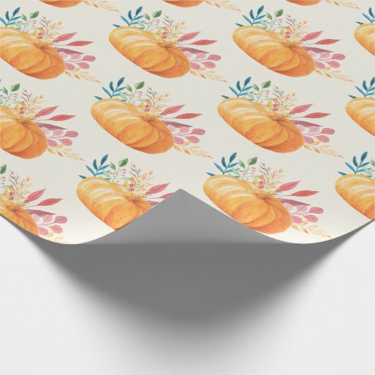 Papier Cadeau Motif Citrouille d'aquarelle orange (Coin)