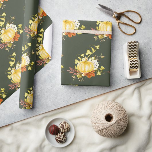 Papier Cadeau Motif Citrouille de Thanksgiving Glossy (Artisanat)