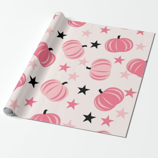 Papier Cadeau Motif Citrouille rose avec étoiles (Déroulé)