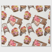 Papier Cadeau Motif Citrouille rose rustique (Plat)