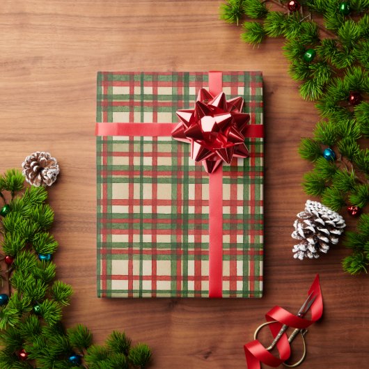 Papier Cadeau Motif classique d'aquarelle rouge vert (Cadeau de vacances)