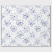 Papier Cadeau Motif Classique Fleurs Bleues Toile de Jouy bleu f (Plat)