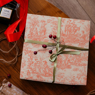 Papier Cadeau Motif Classique Vintage Orange Toile De Jouy