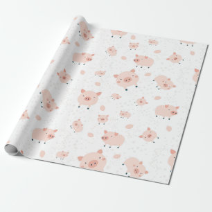 Papier Cadeau Motif cochons- fond blanc