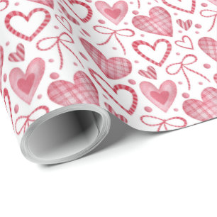 Papier Cadeau Motif Cœurs et Rubans