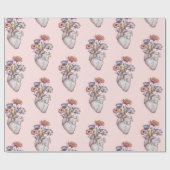 Papier Cadeau Motif coeurs fleurs                             (Plat)
