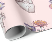 Papier Cadeau Motif coeurs fleurs                             (Coin rond)