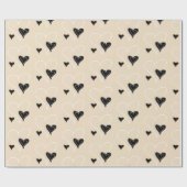 Papier Cadeau Motif Coeurs mignons Noir et Blanc (Plat)