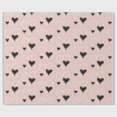 Papier Cadeau Motif Coeurs mignons Noir et Blanc (Plat)