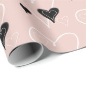 Papier Cadeau Motif Coeurs mignons Noir et Blanc (Coin rond)