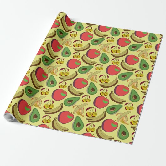 Papier Cadeau Motif coloré aux fruits tropicaux sans soudure (Déroulé)