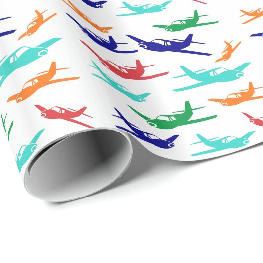 Papier Cadeau Motif coloré d'avions (Coin rond)