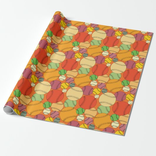 Papier Cadeau Motif coloré de Baseballs (Déroulé)