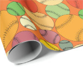 Papier Cadeau Motif coloré de Baseballs (Coin rond)