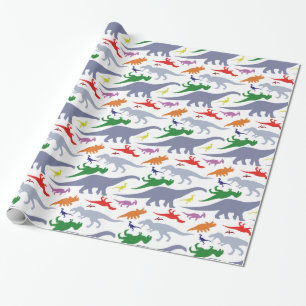 Papier Cadeau Motif coloré de dinosaure (lumière)