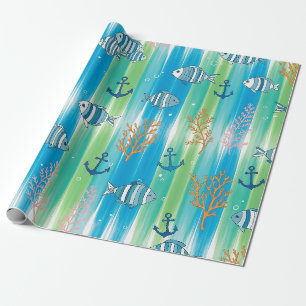 Papier Cadeau Motif coloré de la vie marine côtière (13)