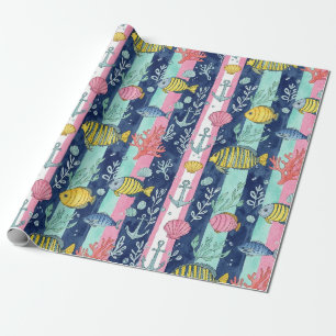 Papier Cadeau Motif Coloré de la Vie Marine Côtière (2)