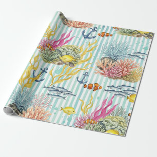 Papier Cadeau Motif Coloré de la Vie Marine Côtière (8)