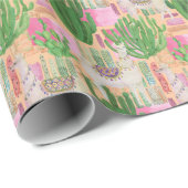 Papier Cadeau Motif coloré de lama d'aquarelle (Coin rond)