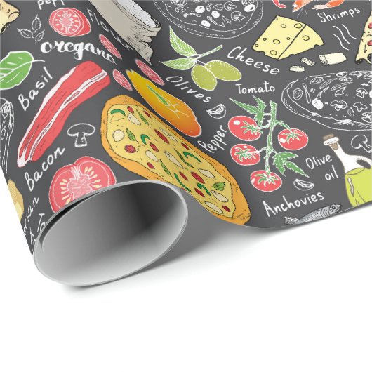 Papier Cadeau motif cool pizza carrelé (Coin rond)