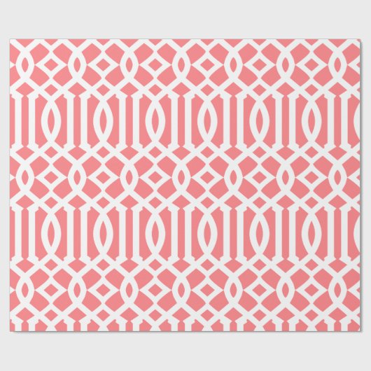 Papier Cadeau Motif corail rose et blanc Trellis (Plat)