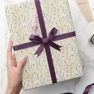 Papier Cadeau Motif Cottagecore Marguerite Lavande Fleur Sauvage