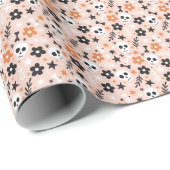 Papier Cadeau Motif crâne de fleurs (Coin rond)