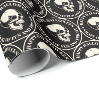 Papier Cadeau Motif crâne riant Halloween circulaire noir