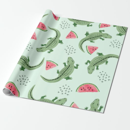 Papier Cadeau Motif crocodile sans joint avec tranches de pastèq (Déroulé)
