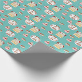 Papier Cadeau Motif Cute Kitty En Papier Enveloppé Vert (Coin)